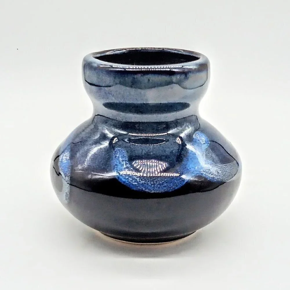 Dark Blue Drip Glaze Studio Art Pottery Small Vase